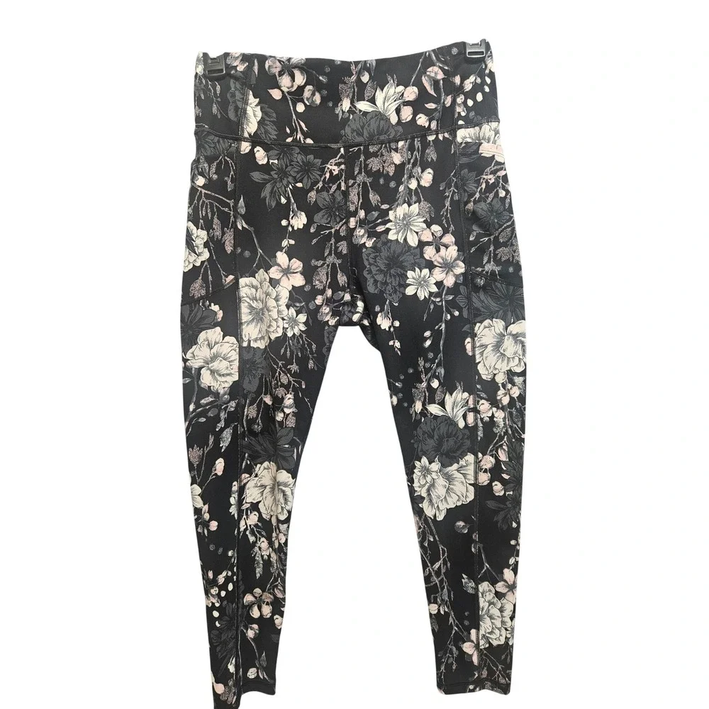Victoria's Secret Womens High Waist Floral Pocket Leggings Black Pink Size 14